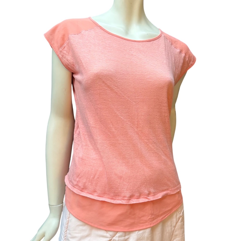 Calvin Klein 100% Linen Layered Top Coral Pink Coastal Grandmother Minimalist S